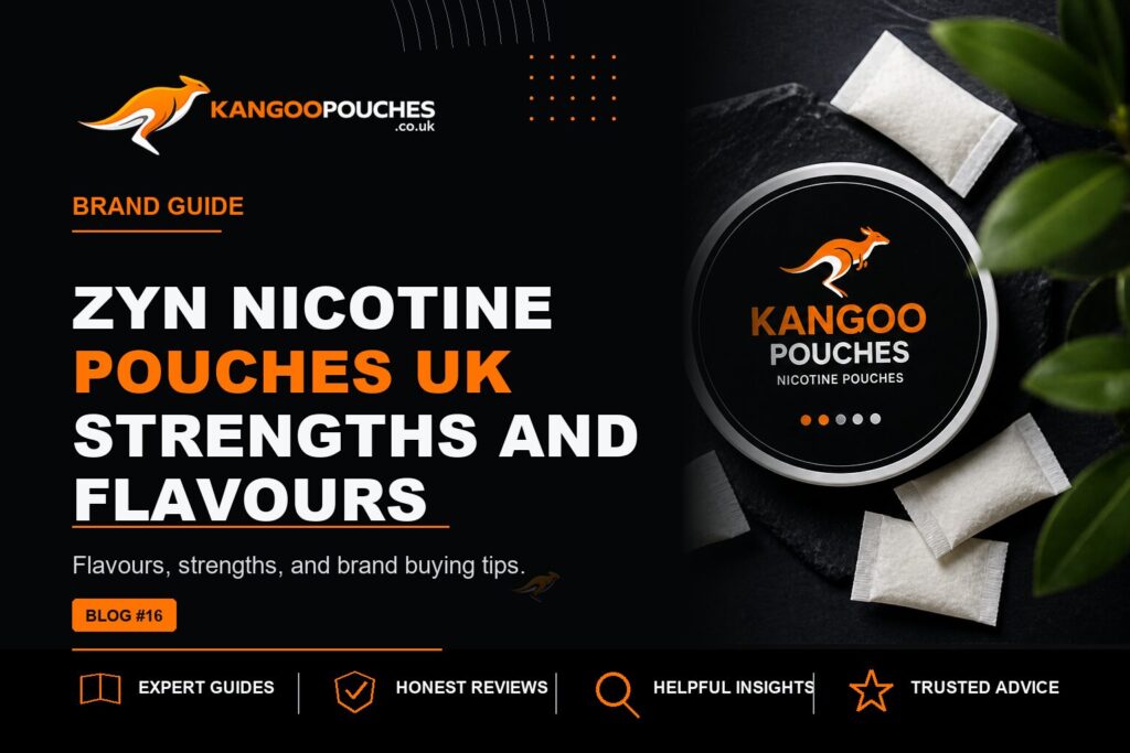 Kangoo Pouches blog banner for ZYN Nicotine Pouches UK | Strengths and Flavours