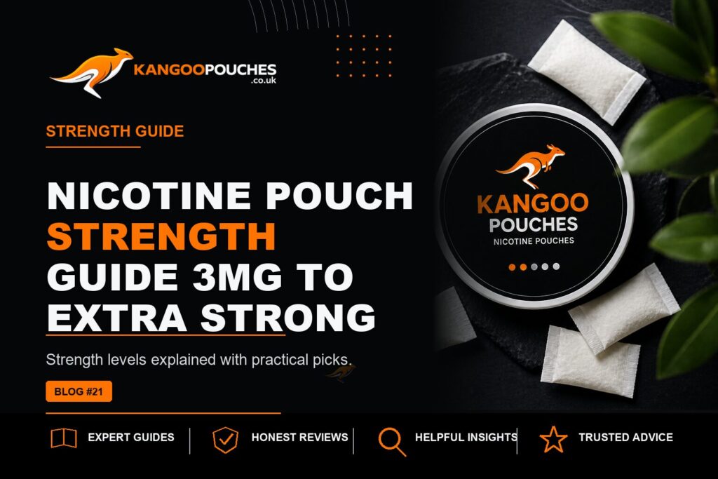 Kangoo Pouches blog banner for Nicotine Pouch Strength Guide | 3mg to Extra Strong