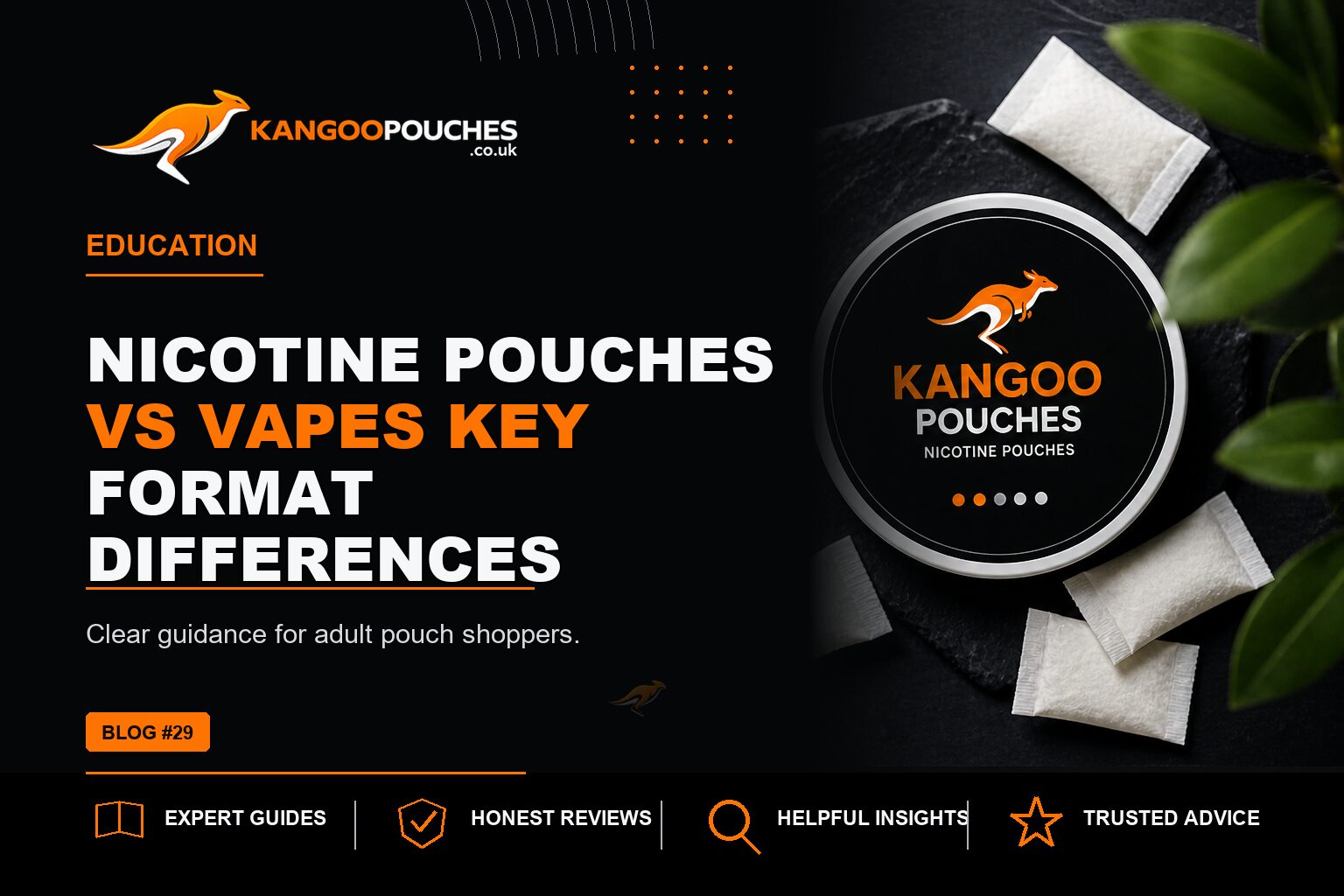 Kangoo Pouches blog banner for Nicotine Pouches vs Vapes | Key Format Differences