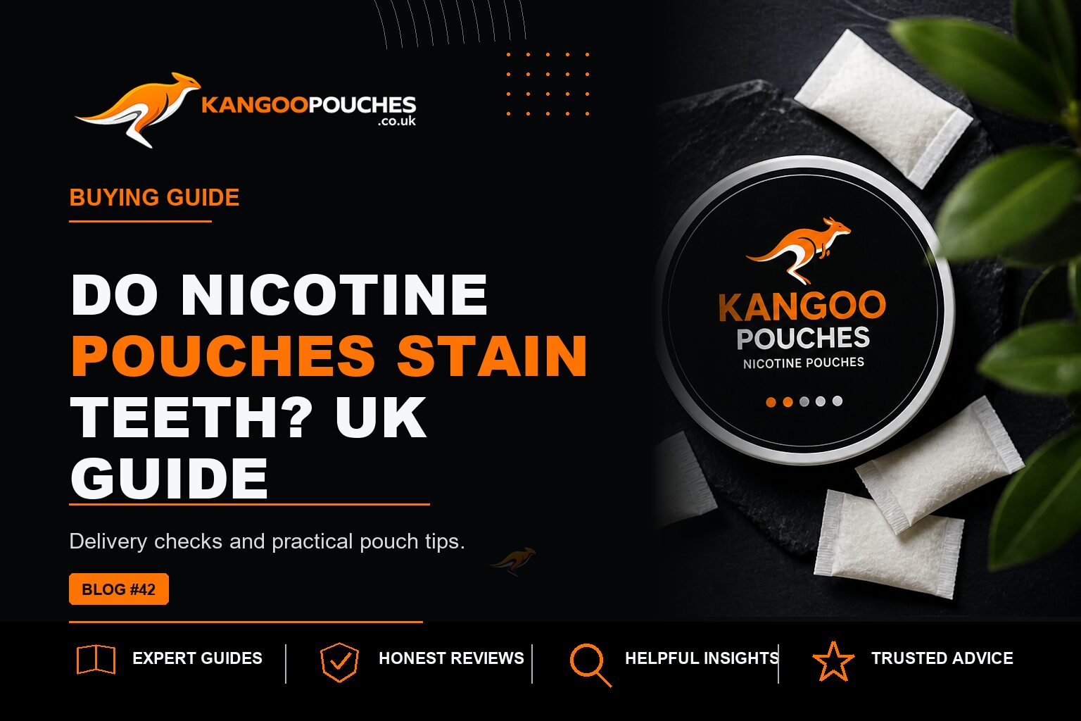 Kangoo Pouches blog banner for Do Nicotine Pouches Stain Teeth? UK Guide