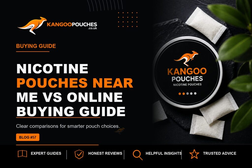 Kangoo Pouches blog banner for Nicotine Pouches Near Me vs Online | Buying Guide