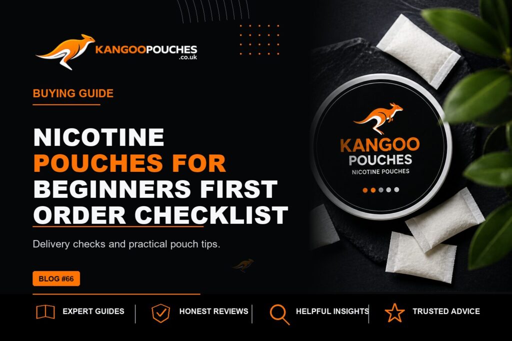 Kangoo Pouches blog banner for Nicotine Pouches for Beginners | First Order Checklist