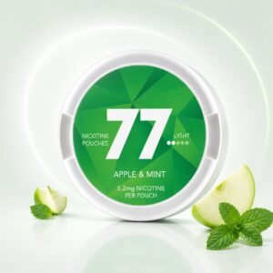 77 Apple & Mint 5.2mg Nicotine Pouches — 5.2mg nicotine per pouch, slim format, 20 pouches