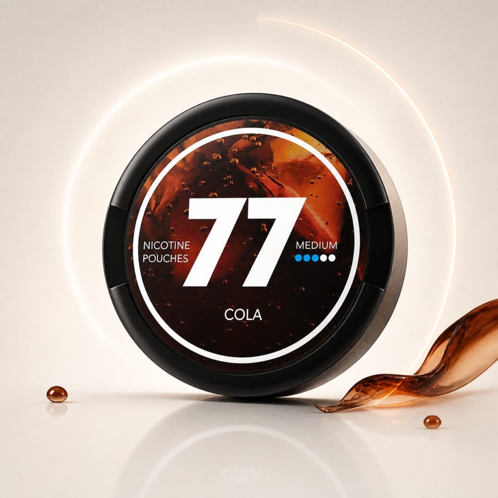77 Cola 10.4mg Nicotine Pouches — 10.4mg nicotine per pouch, slim format, 20 pouches