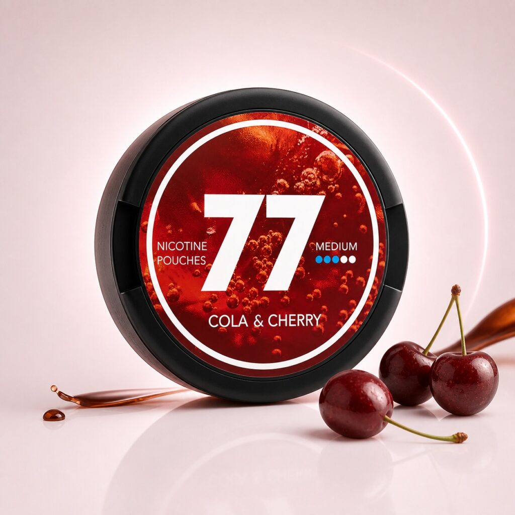 77 Cola & Cherry 10.4mg Nicotine Pouches — 10.4mg nicotine per pouch, slim format, 20 pouches