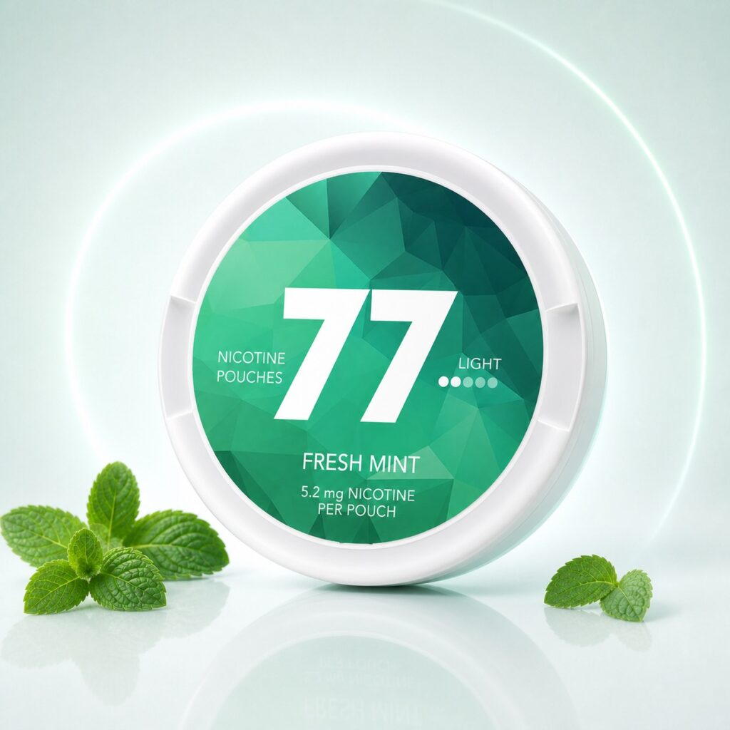 77 Fresh Mint 5.2mg Nicotine Pouches — 5.2mg nicotine per pouch, slim format, 20 pouches