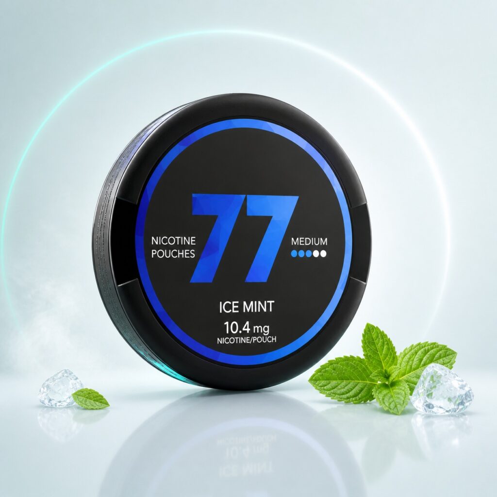 77 Ice Mint 10.4mg Nicotine Pouches — 10.4mg nicotine per pouch, slim format, 20 pouches