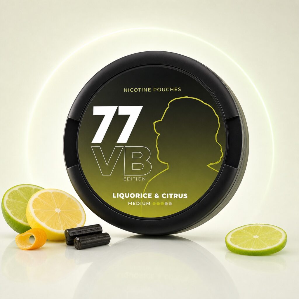77 Liquorice & Citrus 10.4mg Nicotine Pouches — 10.4mg nicotine per pouch, slim format, 20 pouches