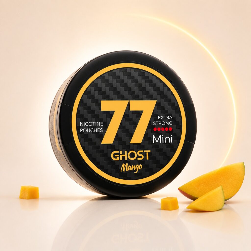 77 Mango 20mg Nicotine Pouches — 20mg nicotine per pouch, mini format, 24 pouches