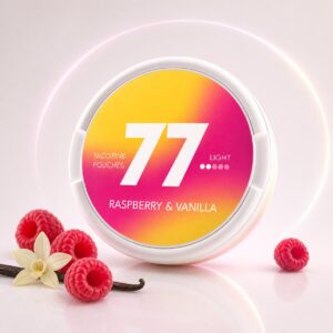 77 Raspberry & Vanilla 5.2mg Nicotine Pouches — 5.2mg nicotine per pouch, slim format, 20 pouches