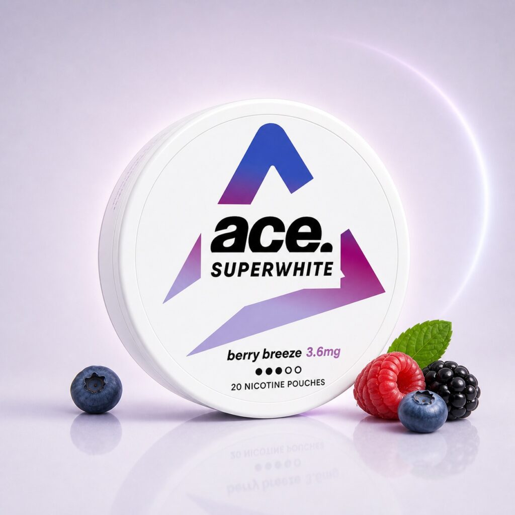 Ace Berry Breeze 3.6mg Nicotine Pouches — 3.6mg nicotine per pouch, slim format, 20 pouches