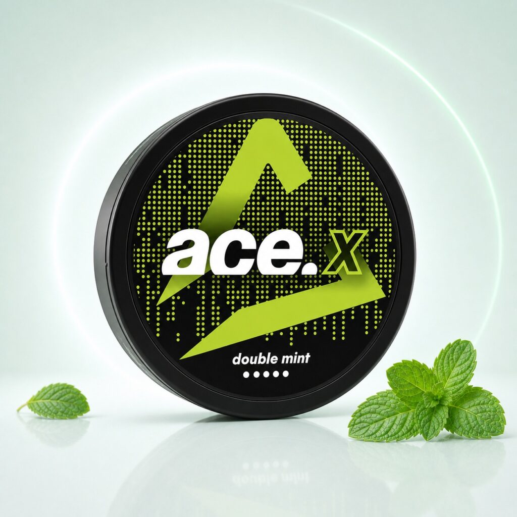 Ace Double Mint 8mg Nicotine Pouches — 8mg nicotine per pouch, slim format, 20 pouches