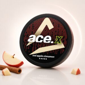 Ace Red Apple Cinnamon 8mg Nicotine Pouches — 8mg nicotine per pouch, slim format, 20 pouches