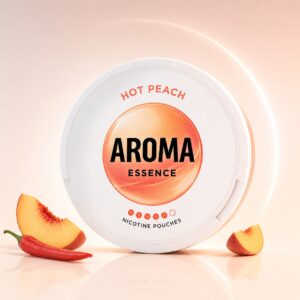 AROMA Hot Peach 13mg Nicotine Pouches — 13mg nicotine per pouch, slim format, 20 pouches