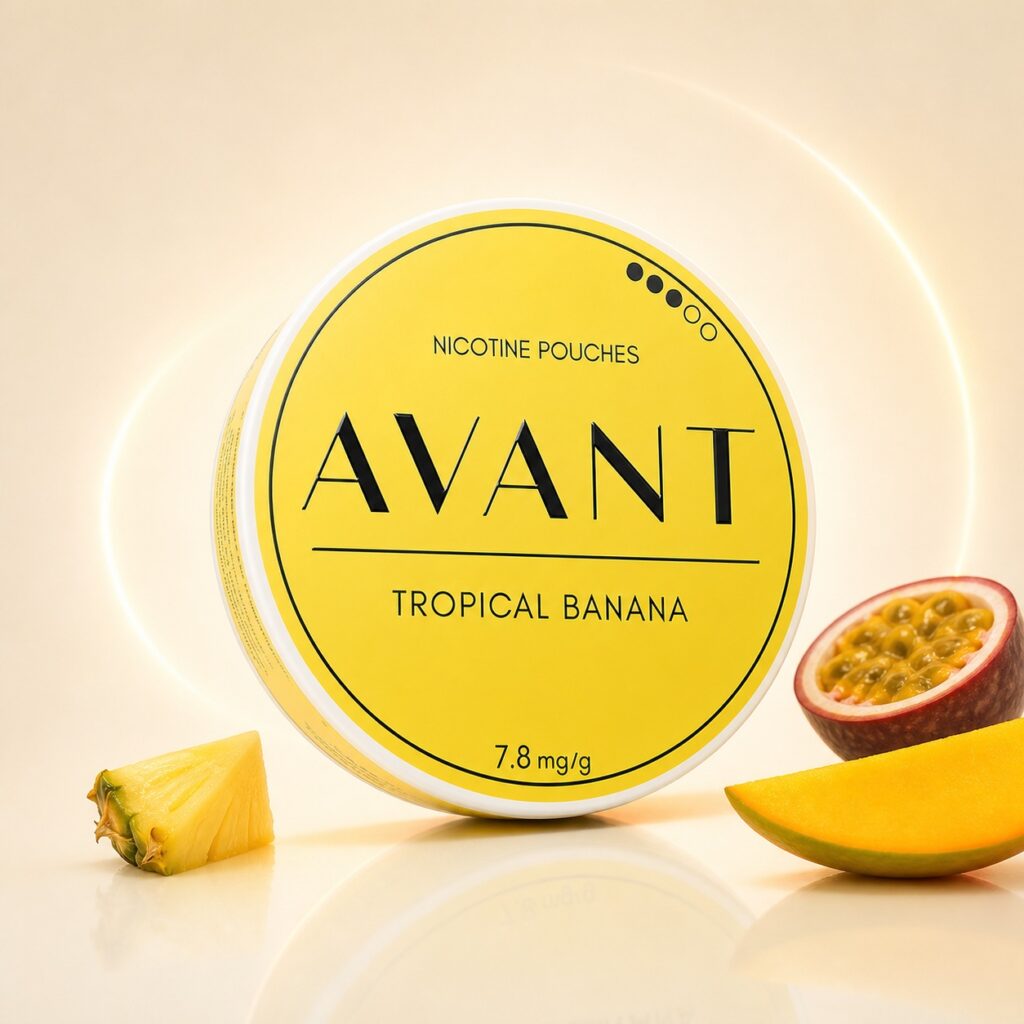 Avant Tropical Banana 7.8mg Nicotine Pouches — 7.8mg nicotine per pouch, slim format, 20 pouches