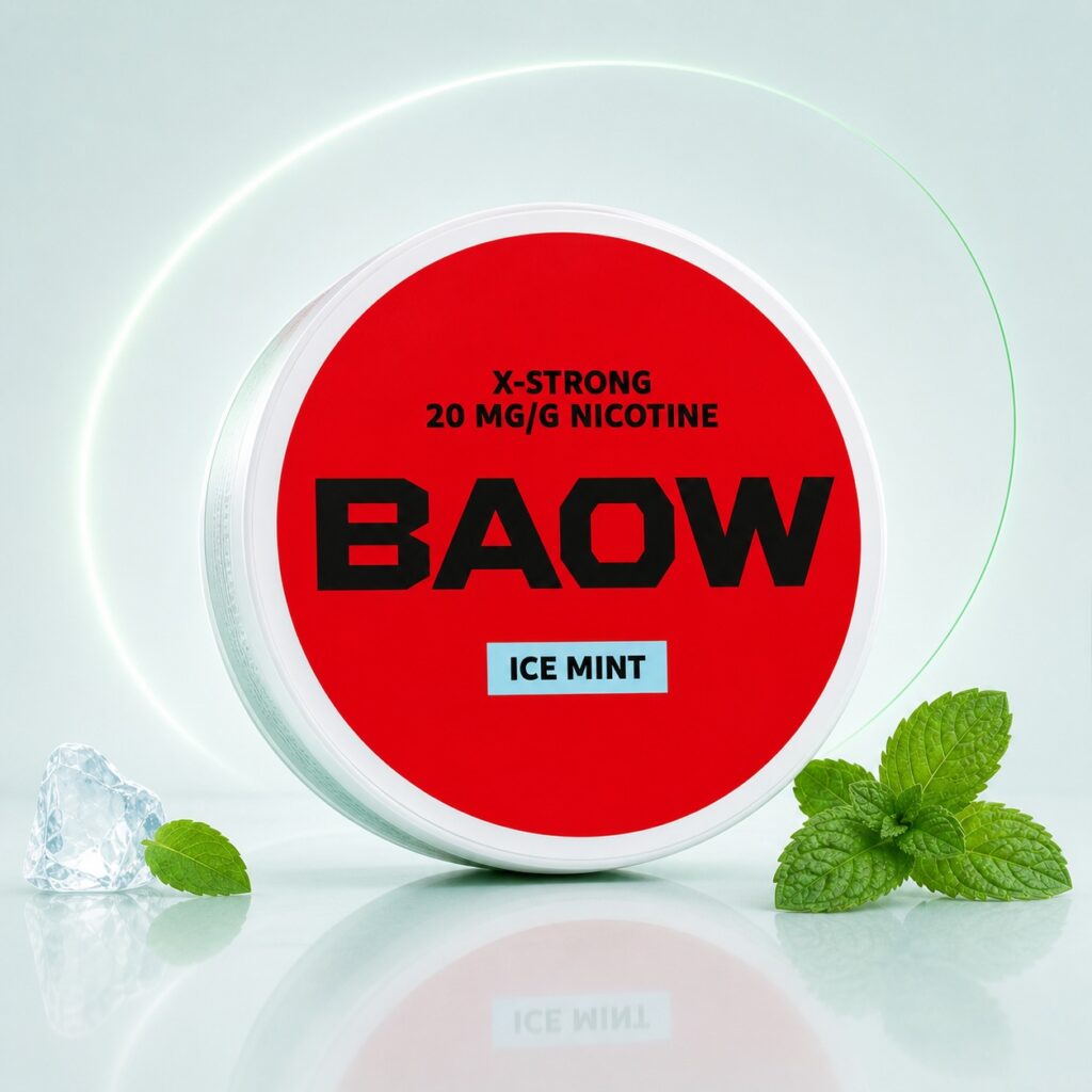 BAOW Ice Mint 12mg Nicotine Pouches — 12mg nicotine per pouch, slim format, 20 pouches