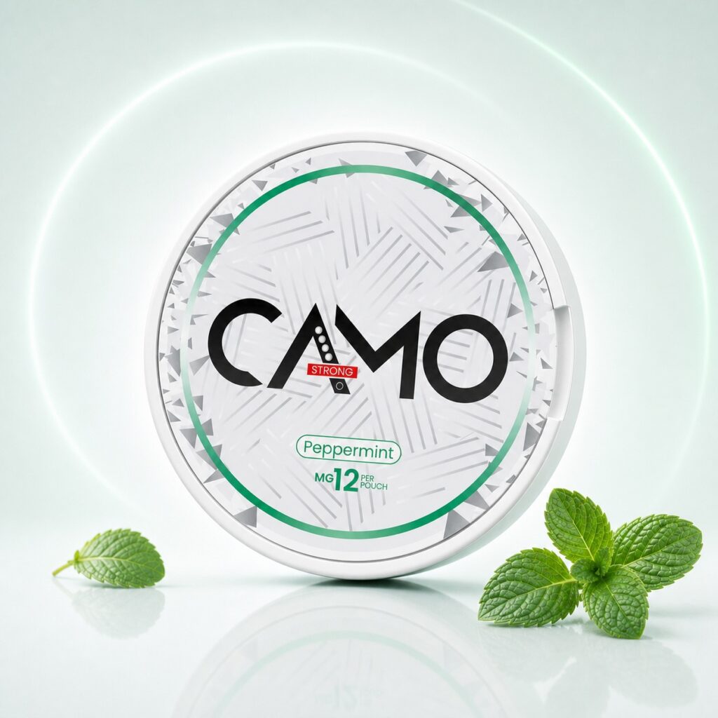 CAMO Peppermint 12mg Nicotine Pouches — 12mg nicotine per pouch, slim format, 20 pouches