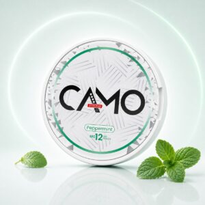CAMO Peppermint 12mg Nicotine Pouches — 12mg nicotine per pouch, slim format, 20 pouches