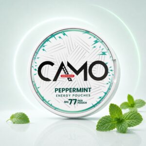 CAMO Peppermint 77mg Nicotine Pouches — 77mg nicotine per pouch, slim format, 20 pouches