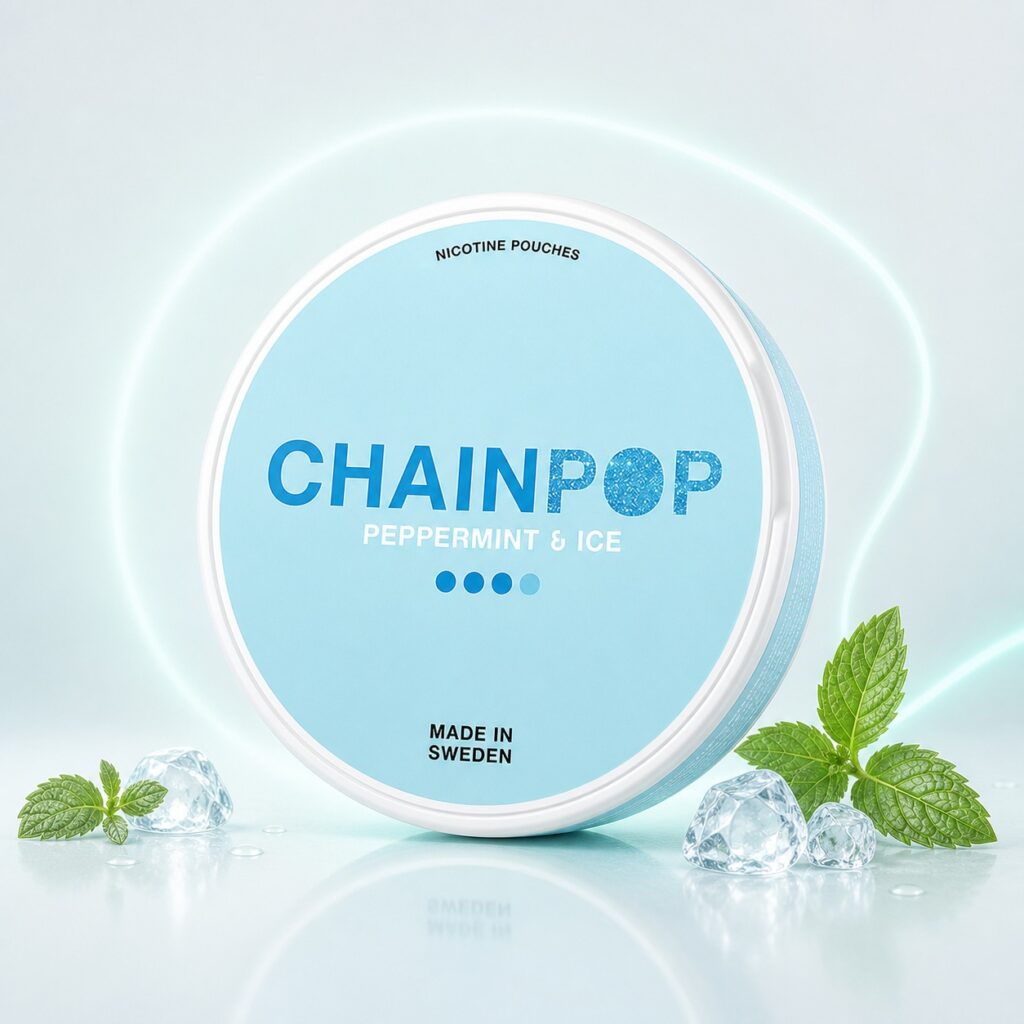 Chainpop Peppermint & Ice 11.4mg Nicotine Pouches — 11.4mg nicotine per pouch, slim format, 20 pouches