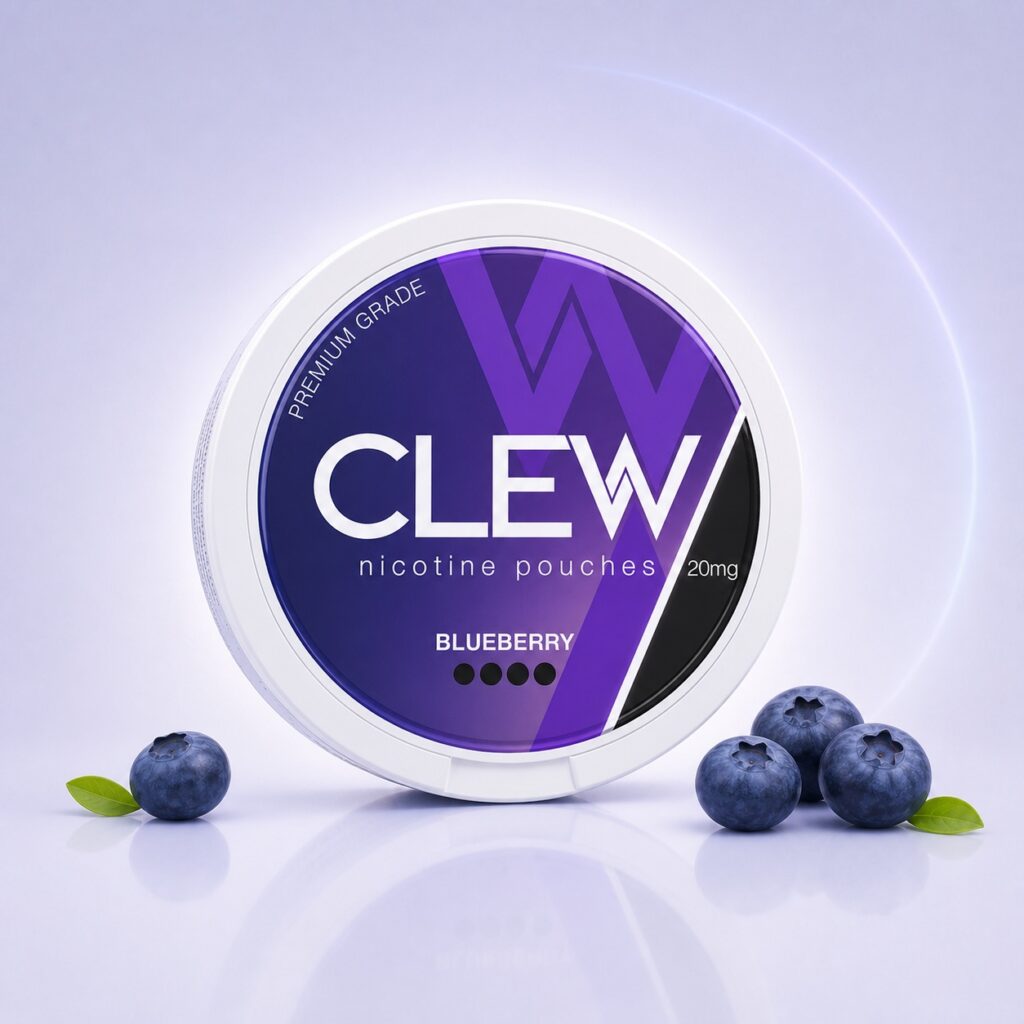 Clew Blueberry 20mg Nicotine Pouches — 20mg nicotine per pouch, slim format, 20 pouches