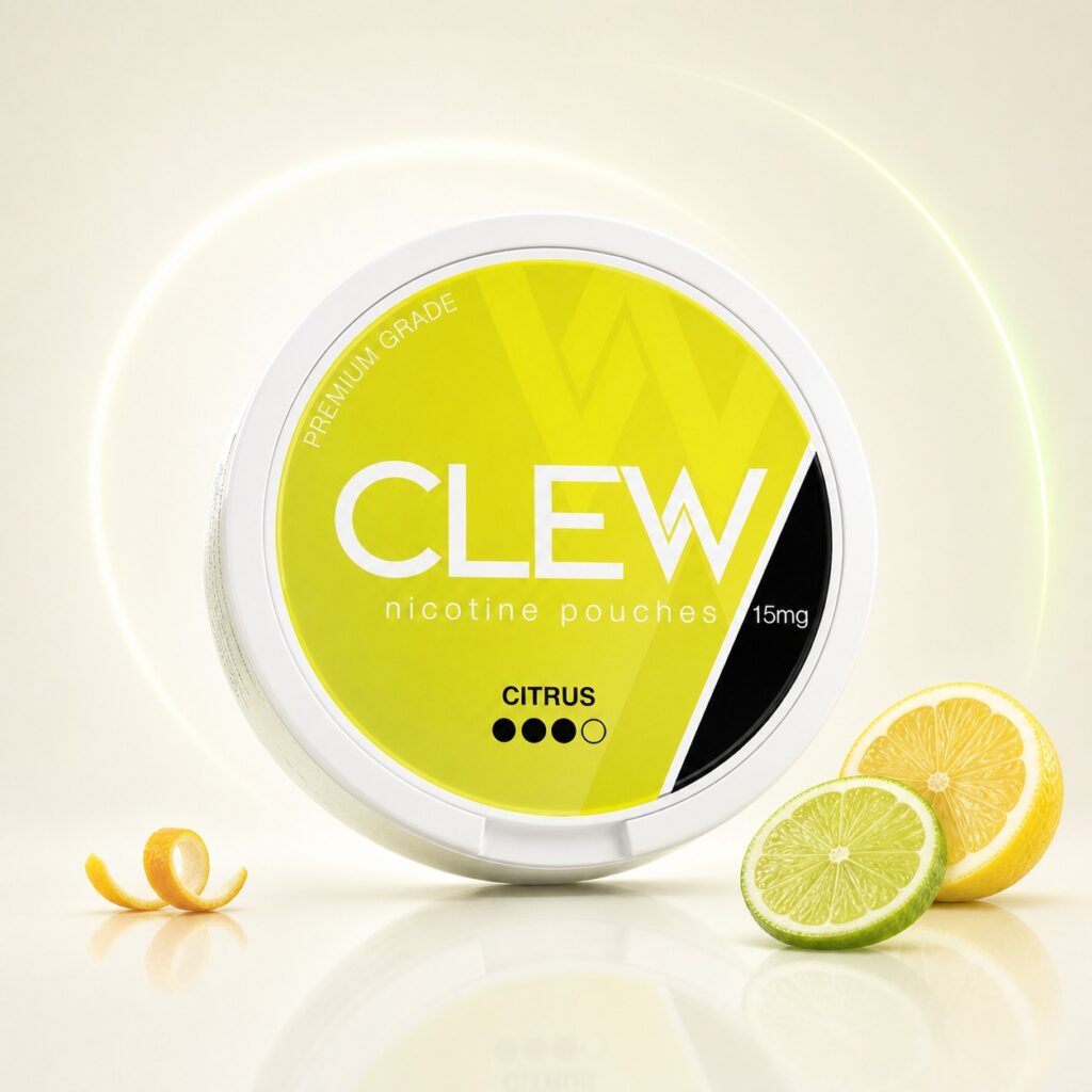 Clew Citrus 15mg Nicotine Pouches — 15mg nicotine per pouch, slim format, 20 pouches