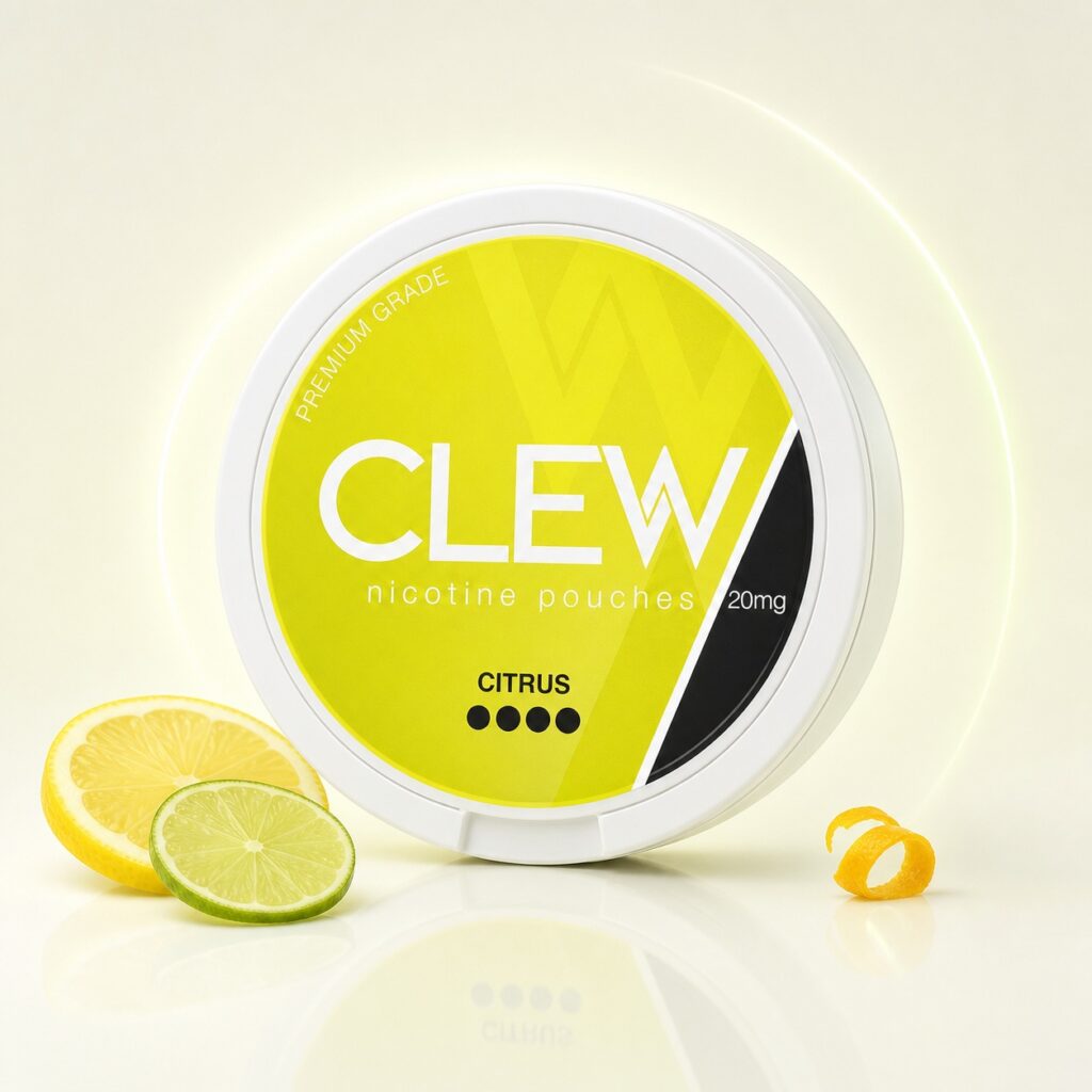 Clew Citrus 20mg Nicotine Pouches — 20mg nicotine per pouch, slim format, 20 pouches