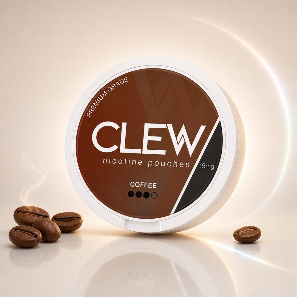 Clew Coffee 15mg Nicotine Pouches — 15mg nicotine per pouch, slim format, 20 pouches