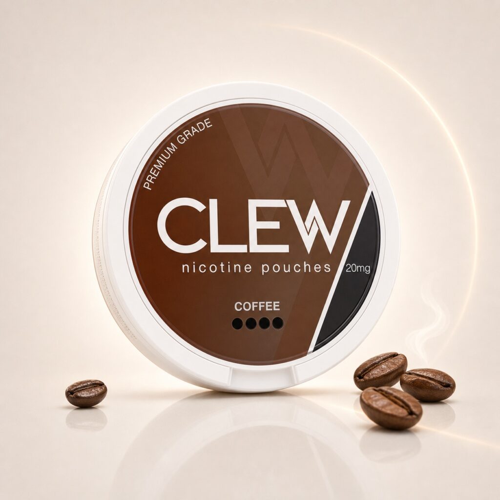 Clew Coffee 20mg Nicotine Pouches — 20mg nicotine per pouch, slim format, 20 pouches