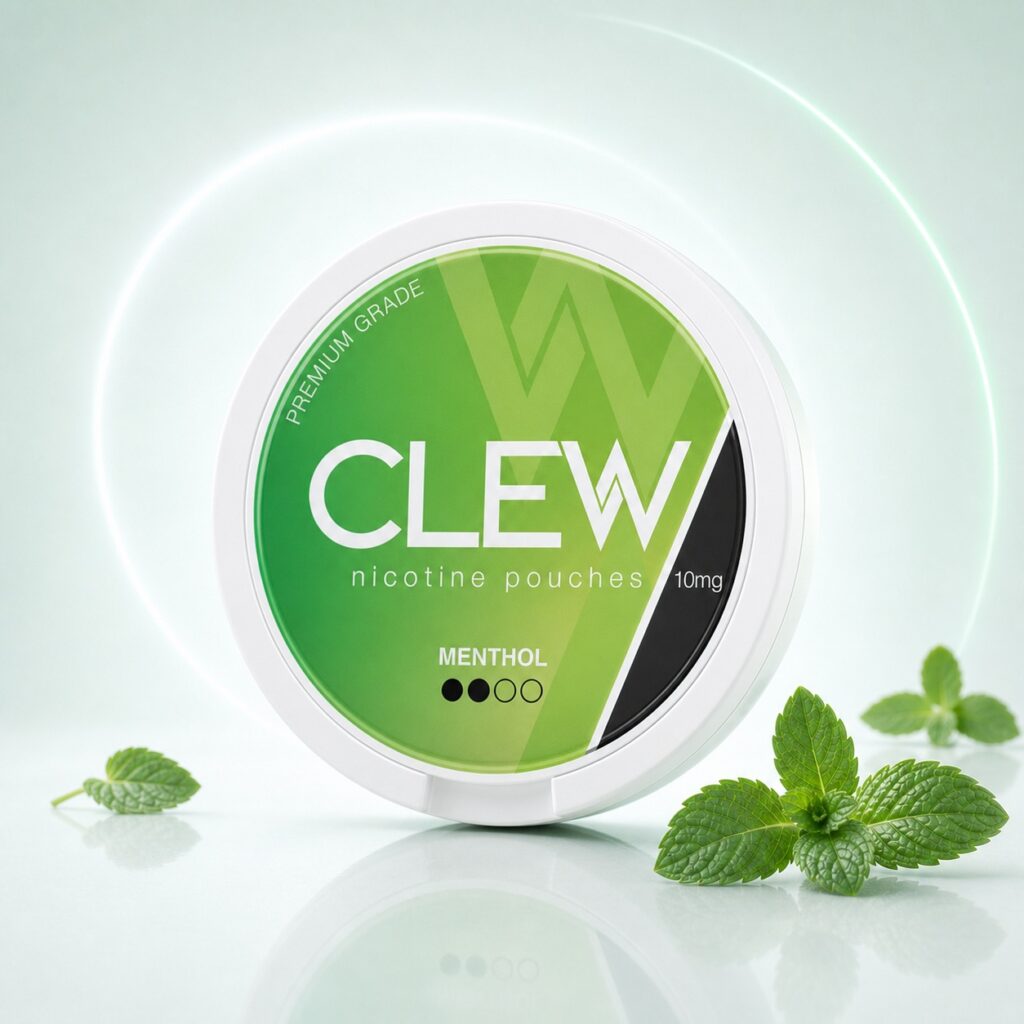 Clew Menthol 10mg Nicotine Pouches — 10mg nicotine per pouch, slim format, 20 pouches