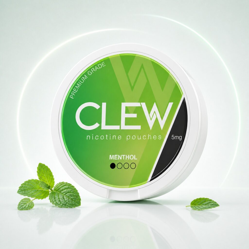 Clew Menthol 5mg Nicotine Pouches — 5mg nicotine per pouch, slim format, 20 pouches
