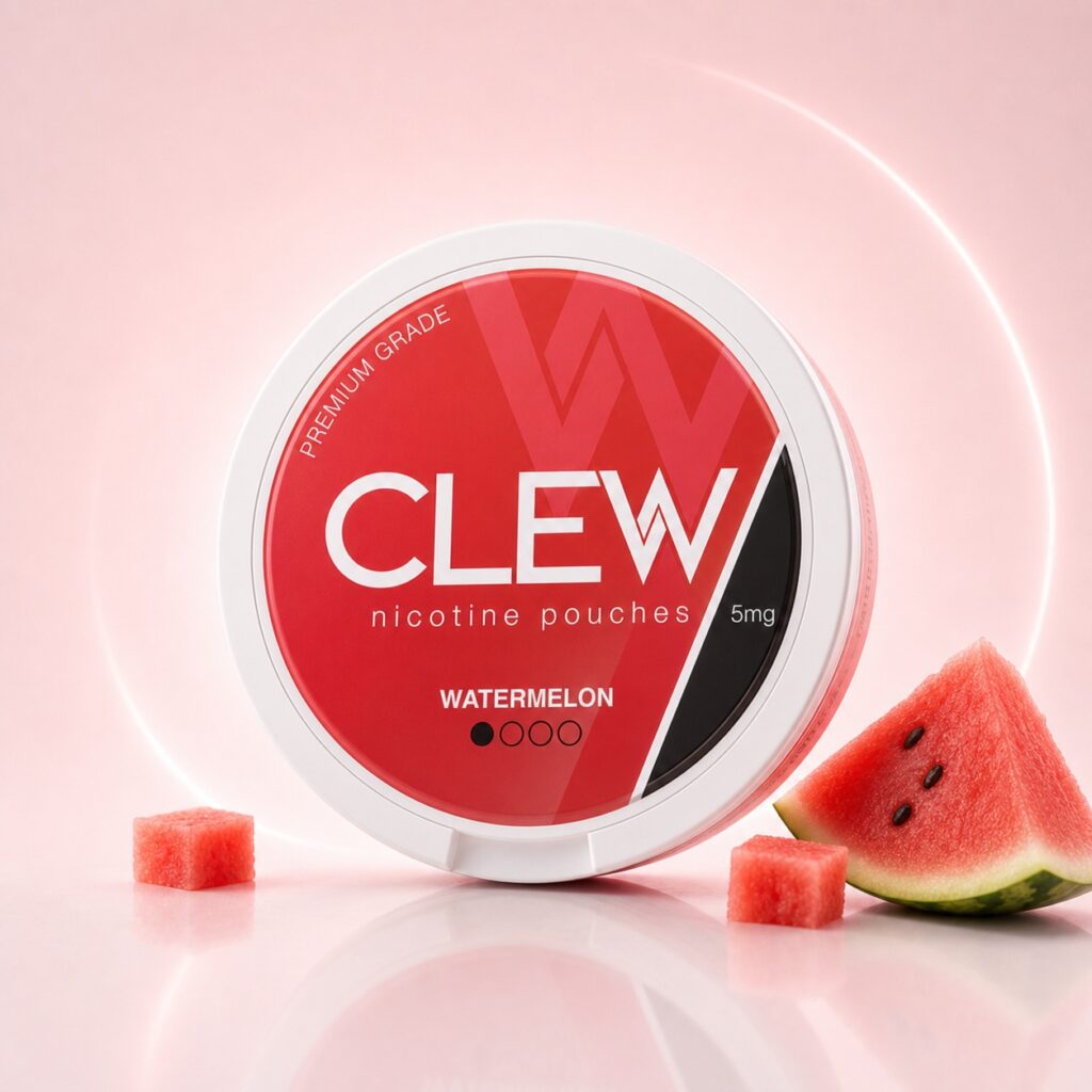 Clew Watermelon 5mg Nicotine Pouches — 5mg nicotine per pouch, slim format, 20 pouches