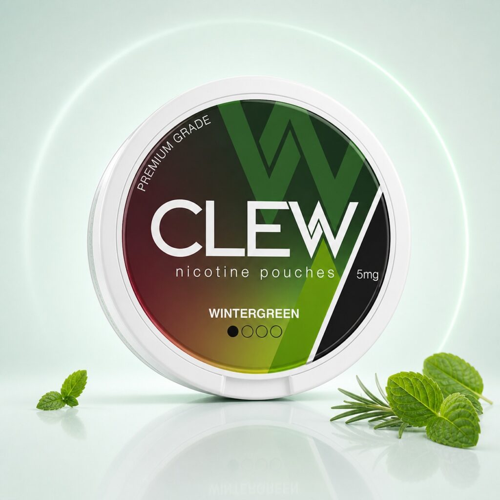 Clew Wintergreen 5mg Nicotine Pouches — 5mg nicotine per pouch, slim format, 20 pouches