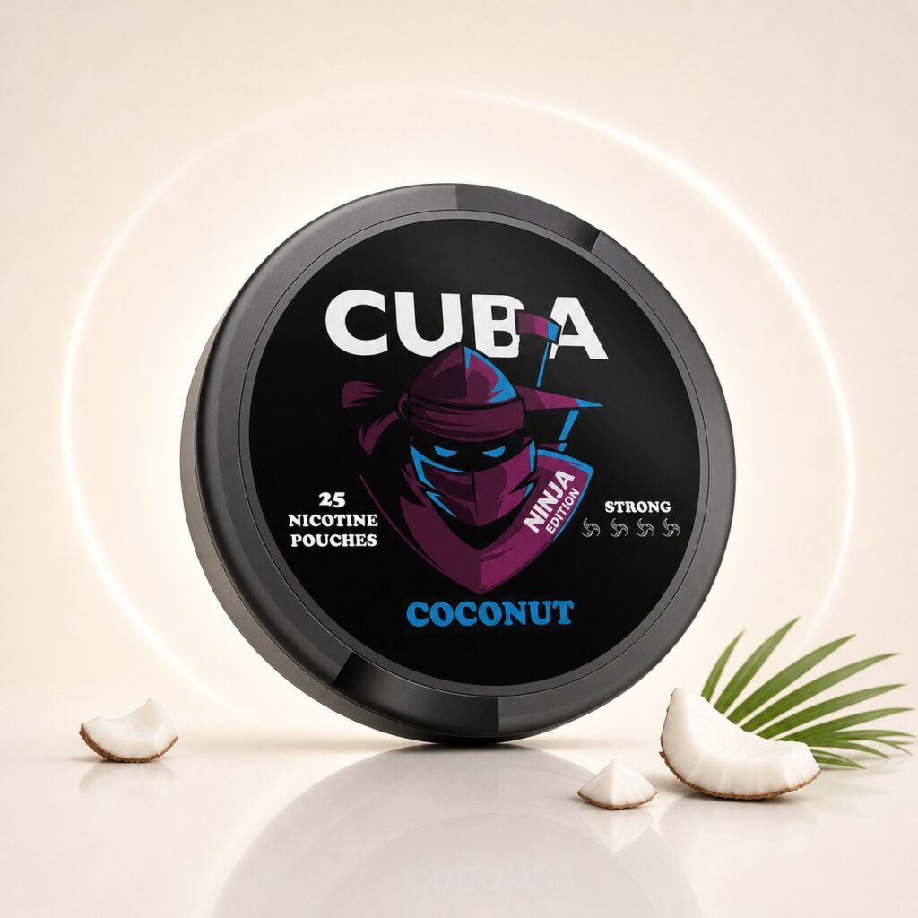 Cuba Coconut 15.6mg Nicotine Pouches — 15.6mg nicotine per pouch, slim format, 25 pouches