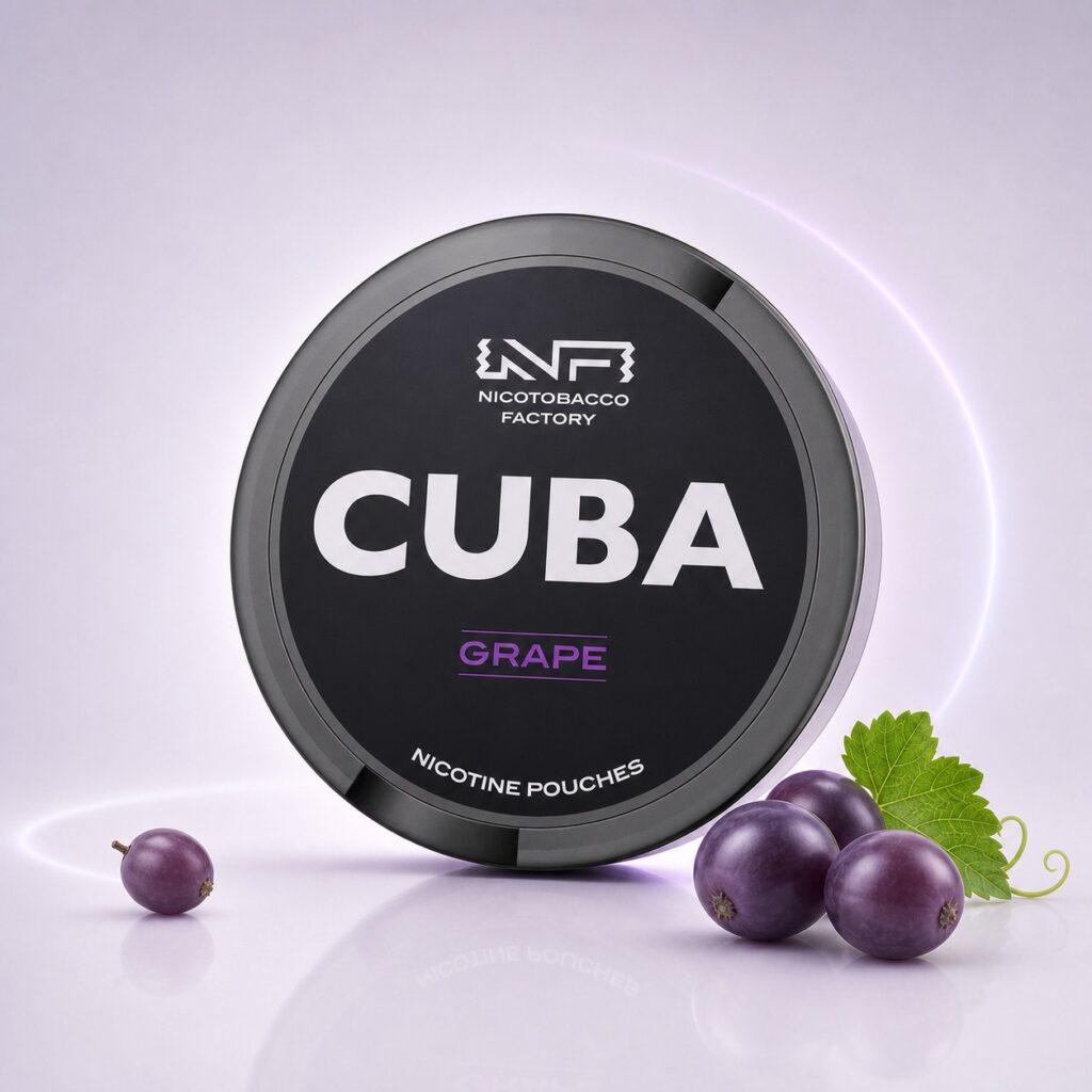 Cuba Grape 43mg Nicotine Pouches — 43mg nicotine per pouch, slim format, 20 pouches