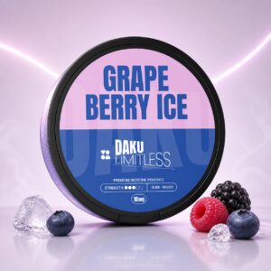 Daku Limitless Grape Berry Ice 10mg Nicotine Pouches — 10mg nicotine per pouch, slim format, 20 pouches