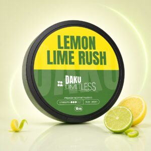 Daku Limitless Lemon Lime Rush 10mg Nicotine Pouches — 10mg nicotine per pouch, slim format, 20 pouches