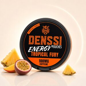 Denssi Tropical Fury 100mg Nicotine Pouches — 100mg nicotine per pouch, slim format, 15 pouches