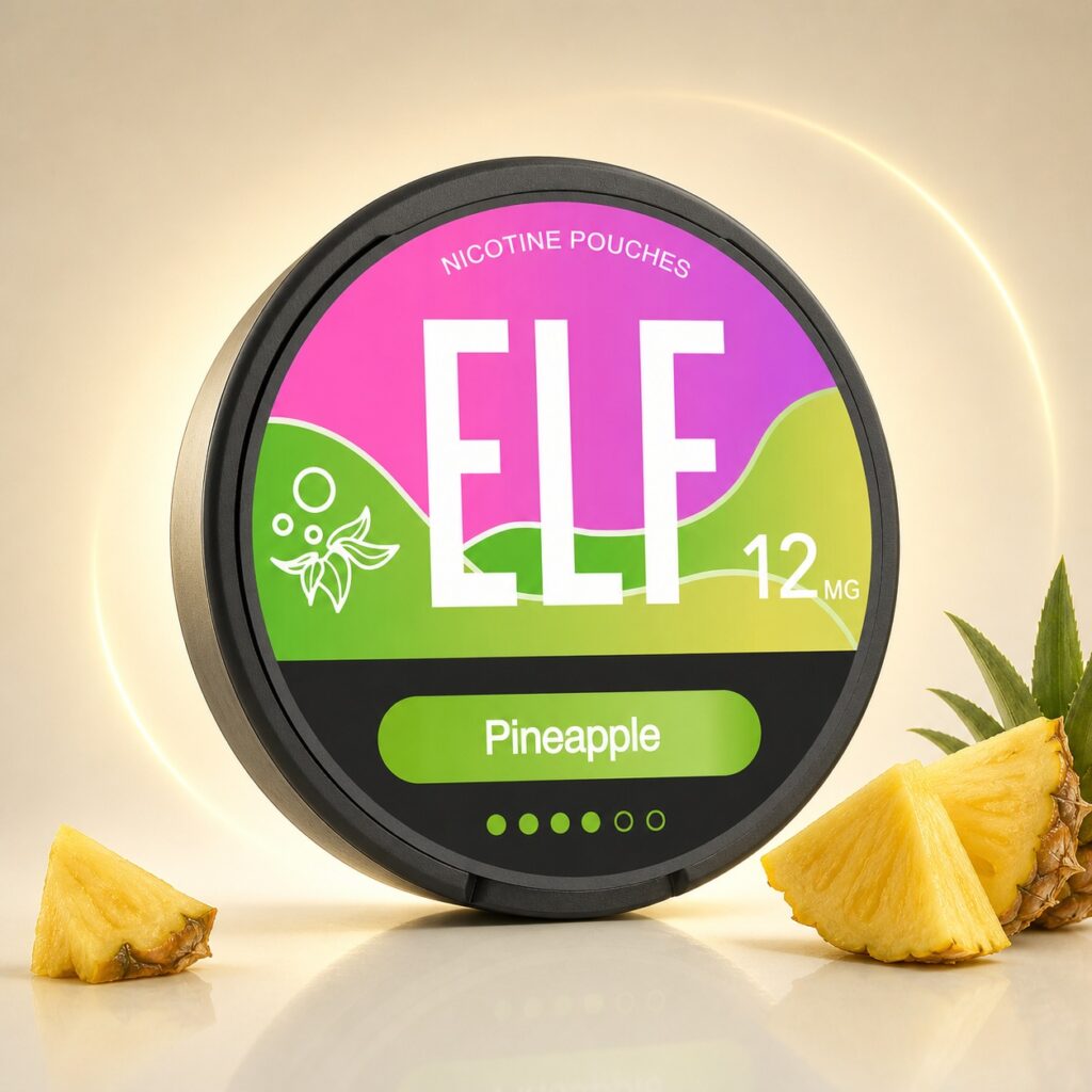 ELF Pineapple 12mg Nicotine Pouches — 12mg nicotine per pouch, slim format, 20 pouches
