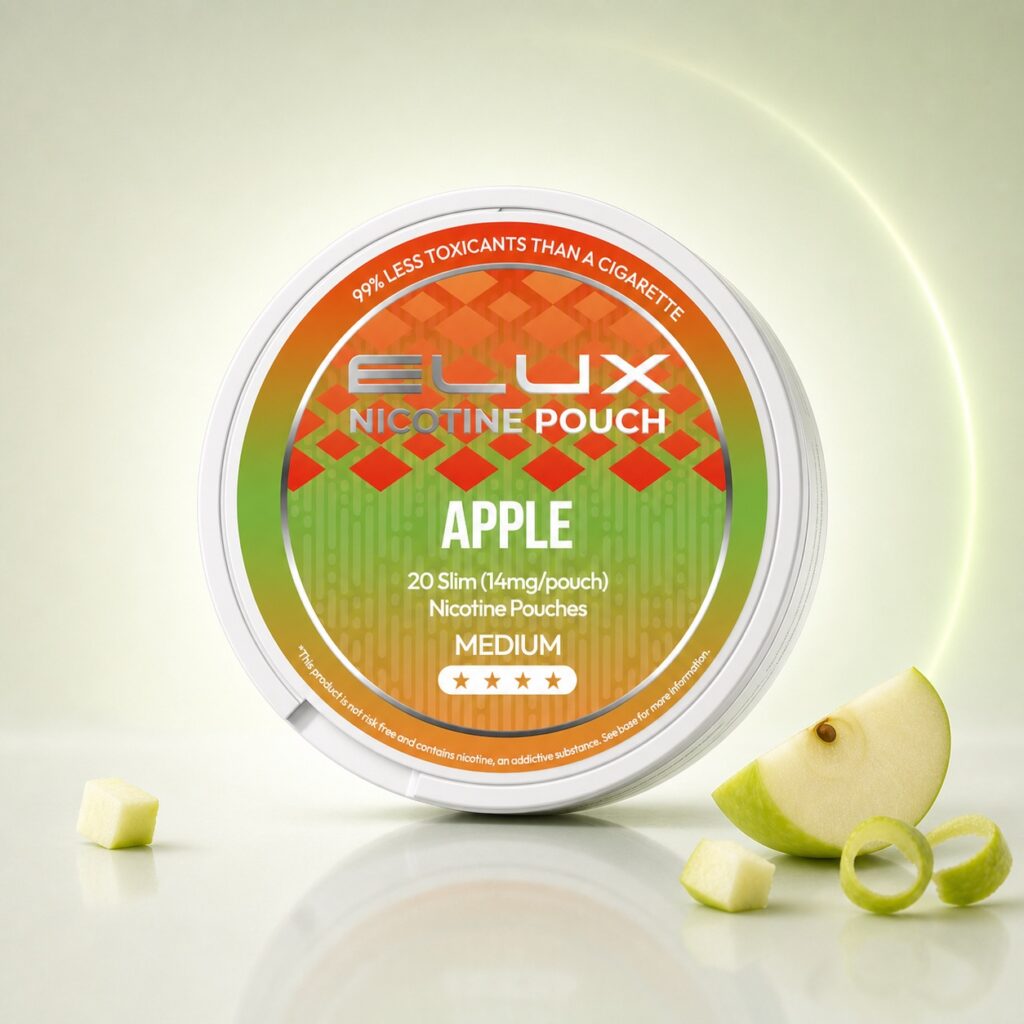 ELUX Apple 14mg Nicotine Pouches — 14mg nicotine per pouch, slim format, 20 pouches