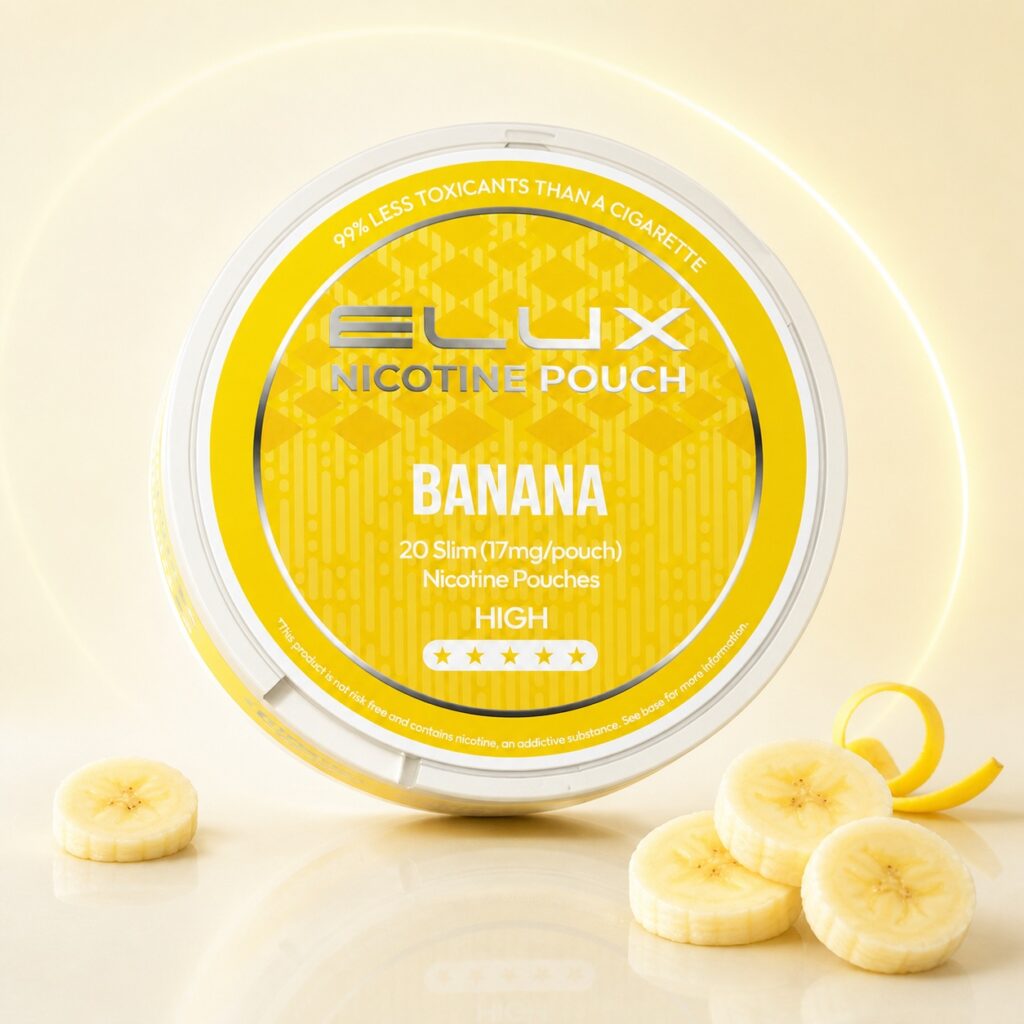 ELUX Banana 17mg Nicotine Pouches — 17mg nicotine per pouch, slim format, 20 pouches