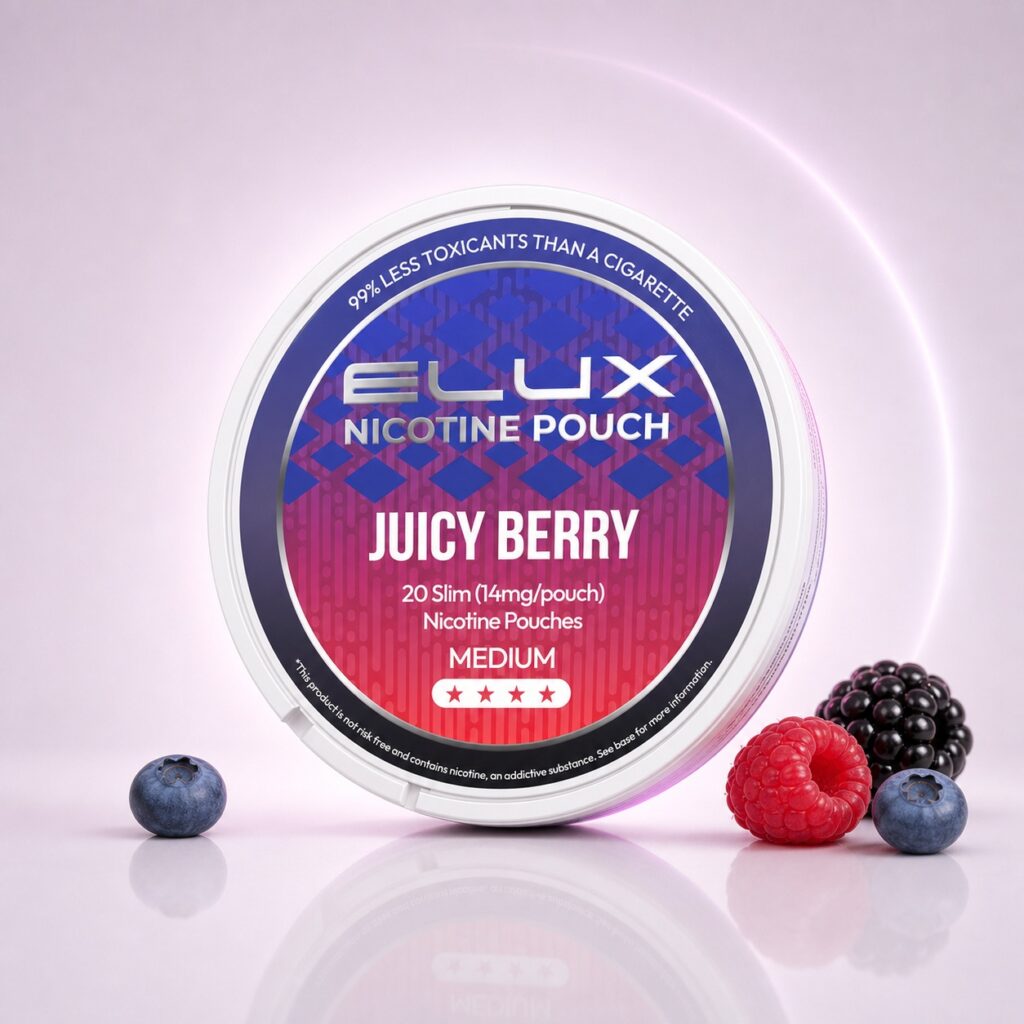ELUX Juicy Berry 14mg Nicotine Pouches — 14mg nicotine per pouch, slim format, 20 pouches
