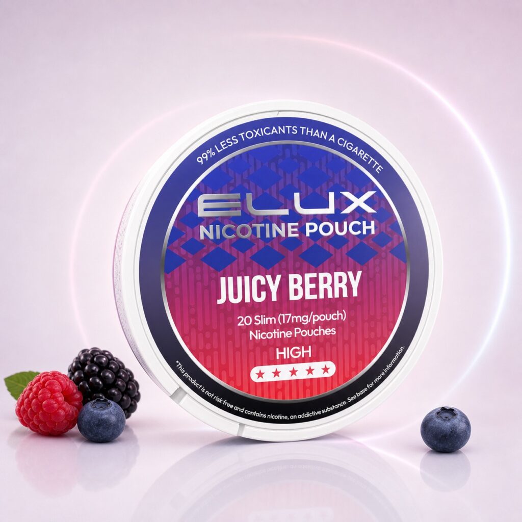 ELUX Juicy Berry 17mg Nicotine Pouches — 17mg nicotine per pouch, slim format, 20 pouches