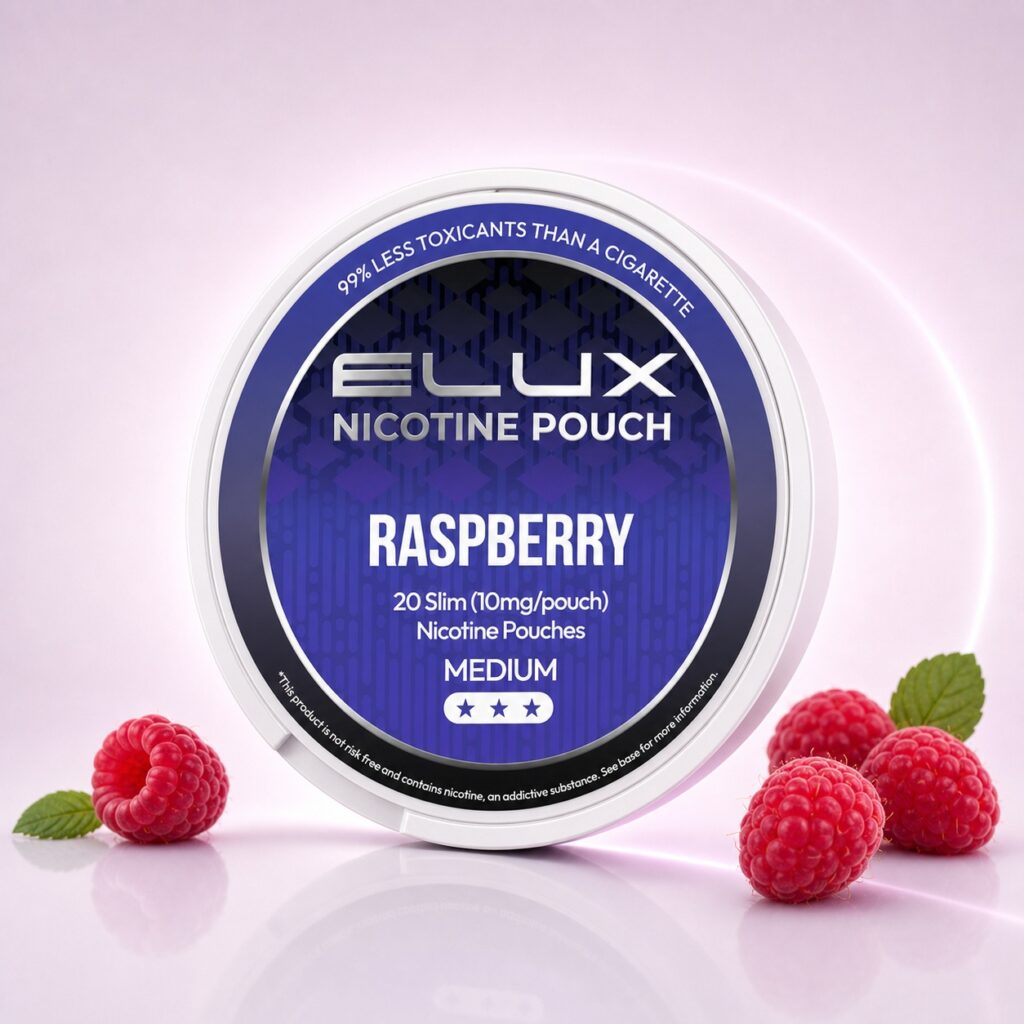 ELUX Raspberry 10mg Nicotine Pouches — 10mg nicotine per pouch, slim format, 20 pouches