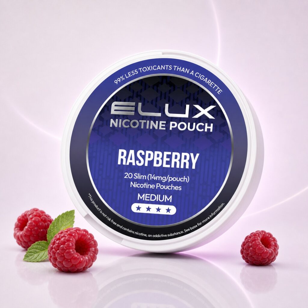 ELUX Raspberry 14mg Nicotine Pouches — 14mg nicotine per pouch, slim format, 20 pouches