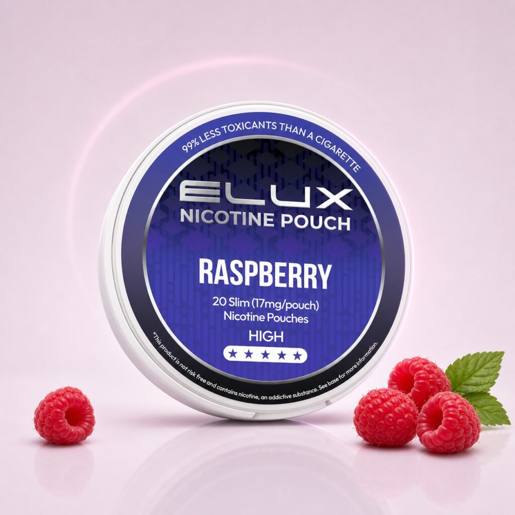 ELUX Raspberry 17mg Nicotine Pouches — 17mg nicotine per pouch, slim format, 20 pouches