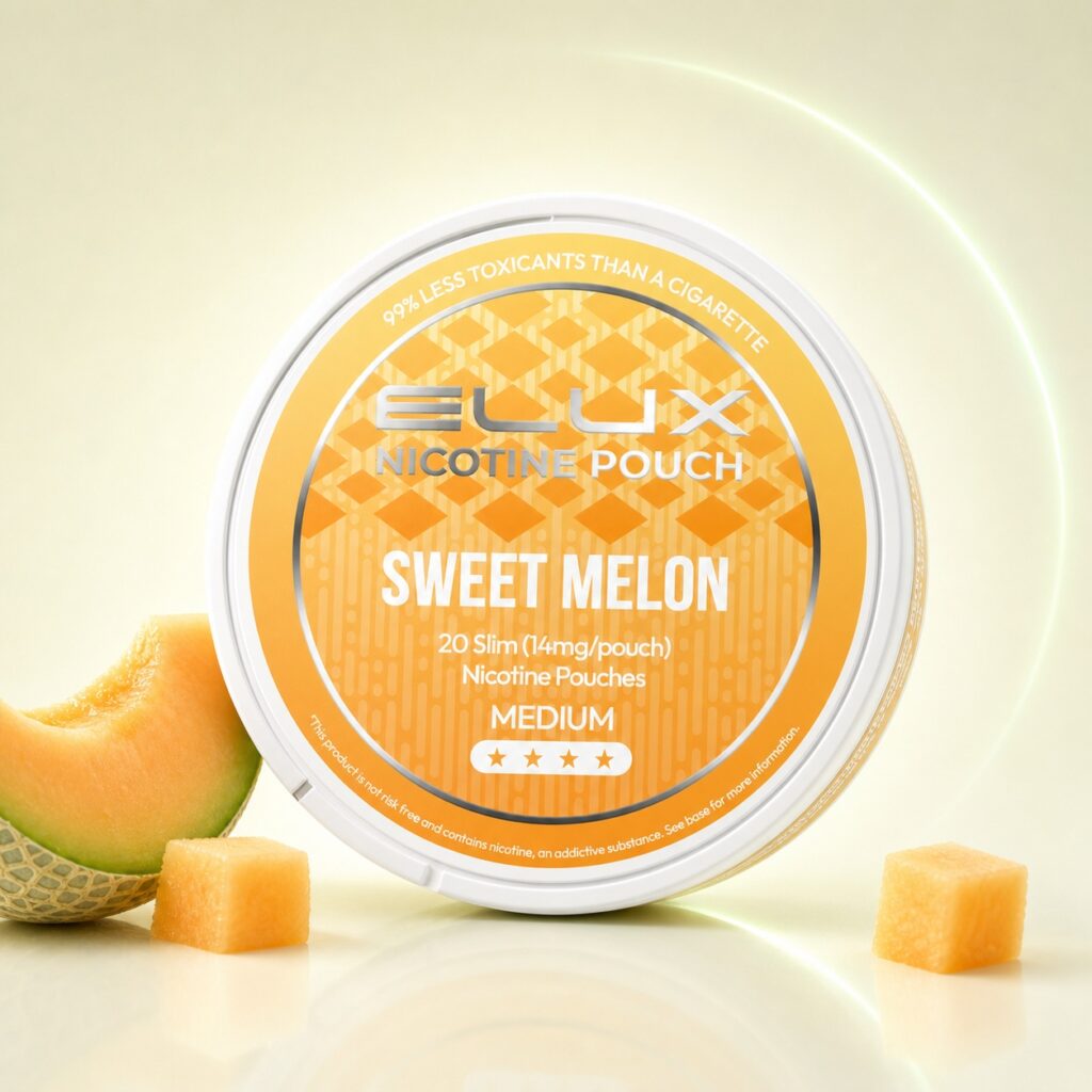 ELUX Sweet Melon 14mg Nicotine Pouches — 14mg nicotine per pouch, slim format, 20 pouches