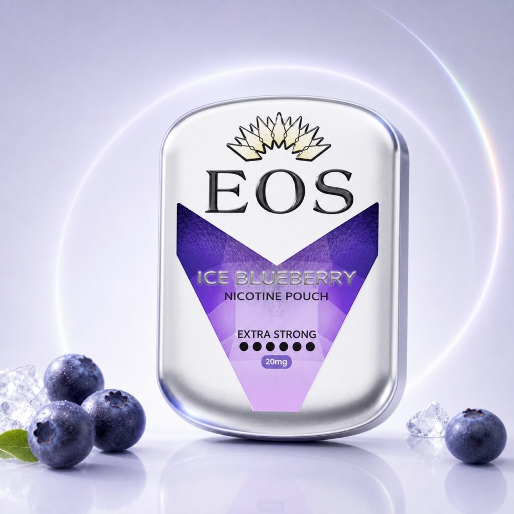 Eos Ice Blueberry 20mg Nicotine Pouches — 20mg nicotine per pouch, slim format, 20 pouches
