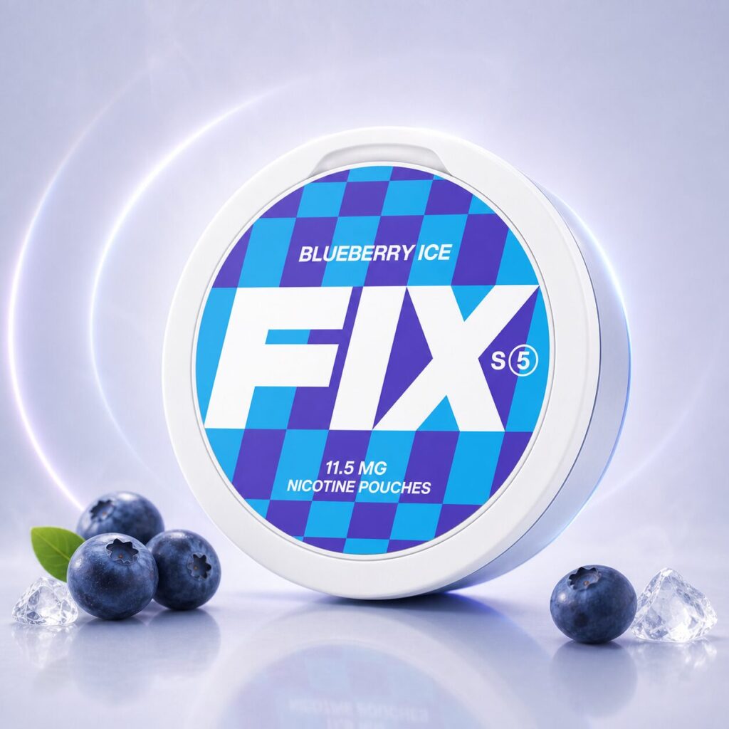 FIX Blueberry Ice 11.5mg — 11.5mg nicotine per pouch, slim format, 20 pouches