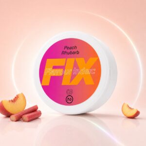Fix Peach Rhubarb 5.6mg Nicotine Pouches — 5.6mg nicotine per pouch, slim format, 20 pouches